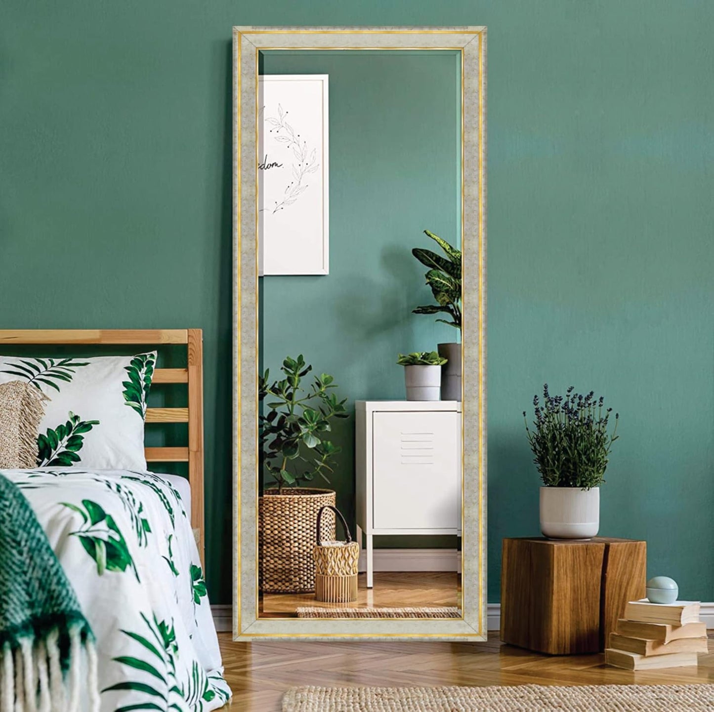 15x40 inch rectangular wall mirror with long fiber wood frame; wall-mounted design adds a sleek, modern touch to any home or living room décor