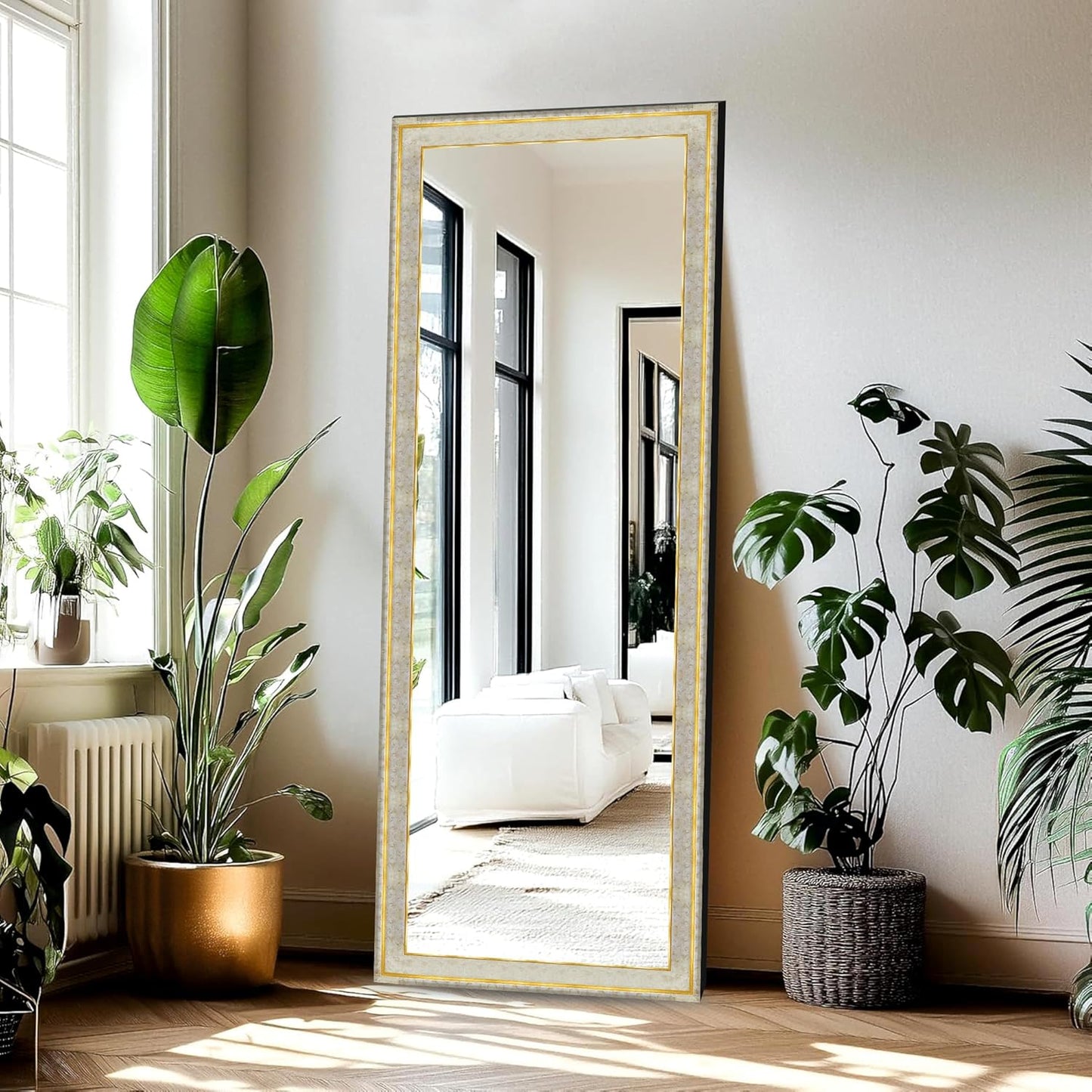 18 x 60 inch Full Length Dressing Cheval Mirror – Long Fiber Wood, Rectangular, Wall Hanging & Leaning Framed HD Mirror for Home & Living Room