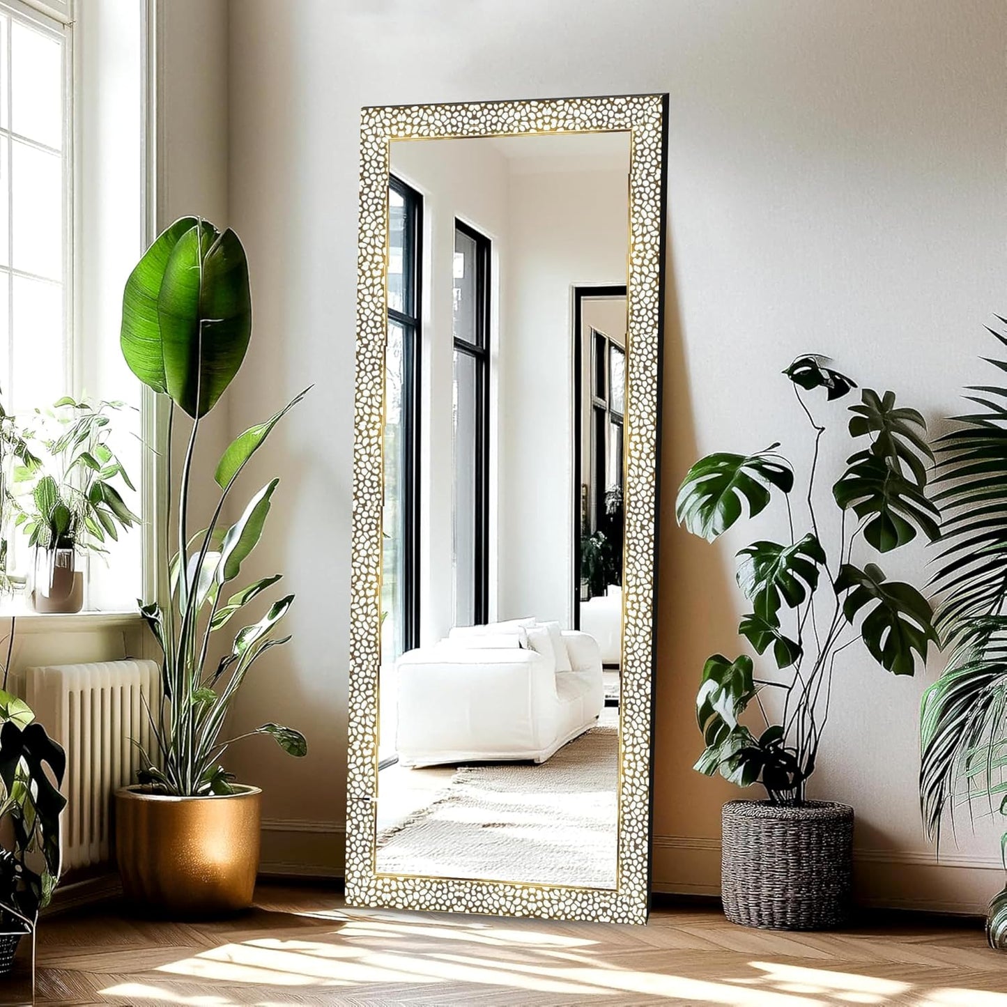 18 x 60 inch Full Length Dressing Cheval Mirror – Long Fiber Wood, Rectangular, Wall Hanging & Leaning Framed HD Mirror for Home & Living Room