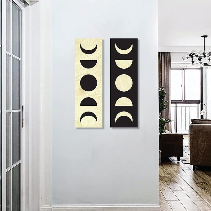 4x13 inch Abstract Wooden Wall Decor Art | Self-Adhesive Dual-Tone MDF Wall Hanging for Living Room, Bedroom, Office