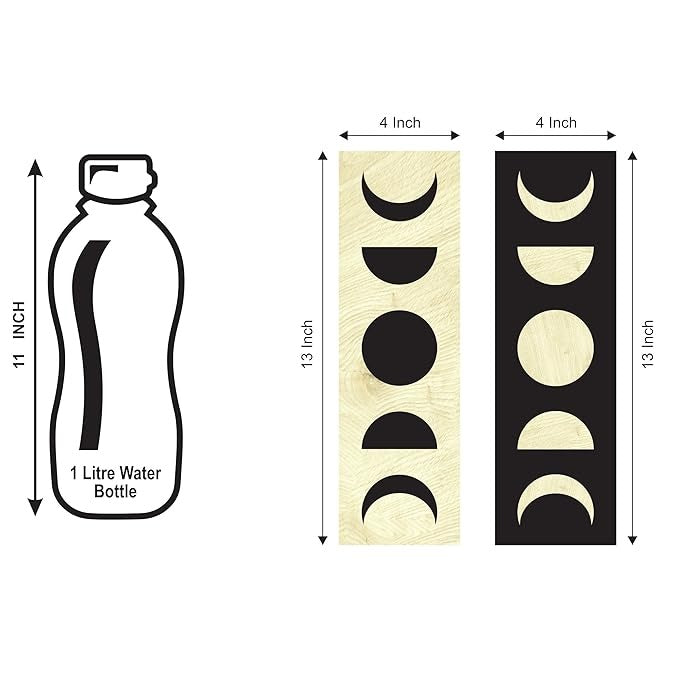4x13 inch Moon Wooden Wall Decor Art | Self-Adhesive Dual-Tone MDF Wall Hanging for Living Room, Bedroom, Office