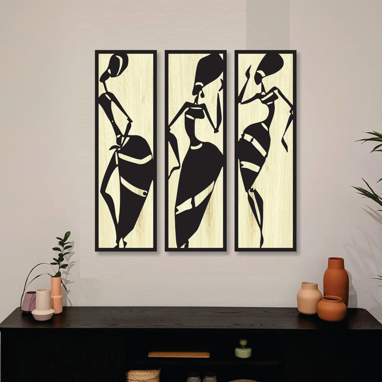 4x13 inch Abstract Wooden Wall Decor Art | Self-Adhesive Dual-Tone MDF Wall Hanging for Living Room, Bedroom, Office