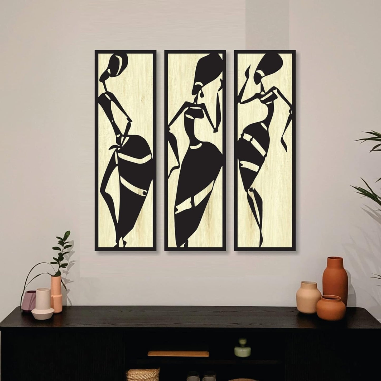 4x13 inch Tribal Wooden Wall Decor Art | Self-Adhesive Dual-Tone MDF Wall Hanging for Living Room, Bedroom, Office