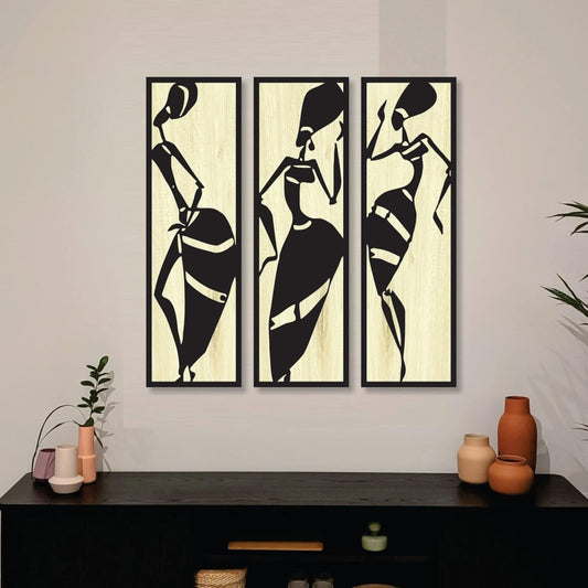 4x13 inch Tribal Wooden Wall Decor Art | Self-Adhesive Dual-Tone MDF Wall Hanging for Living Room, Bedroom, Office