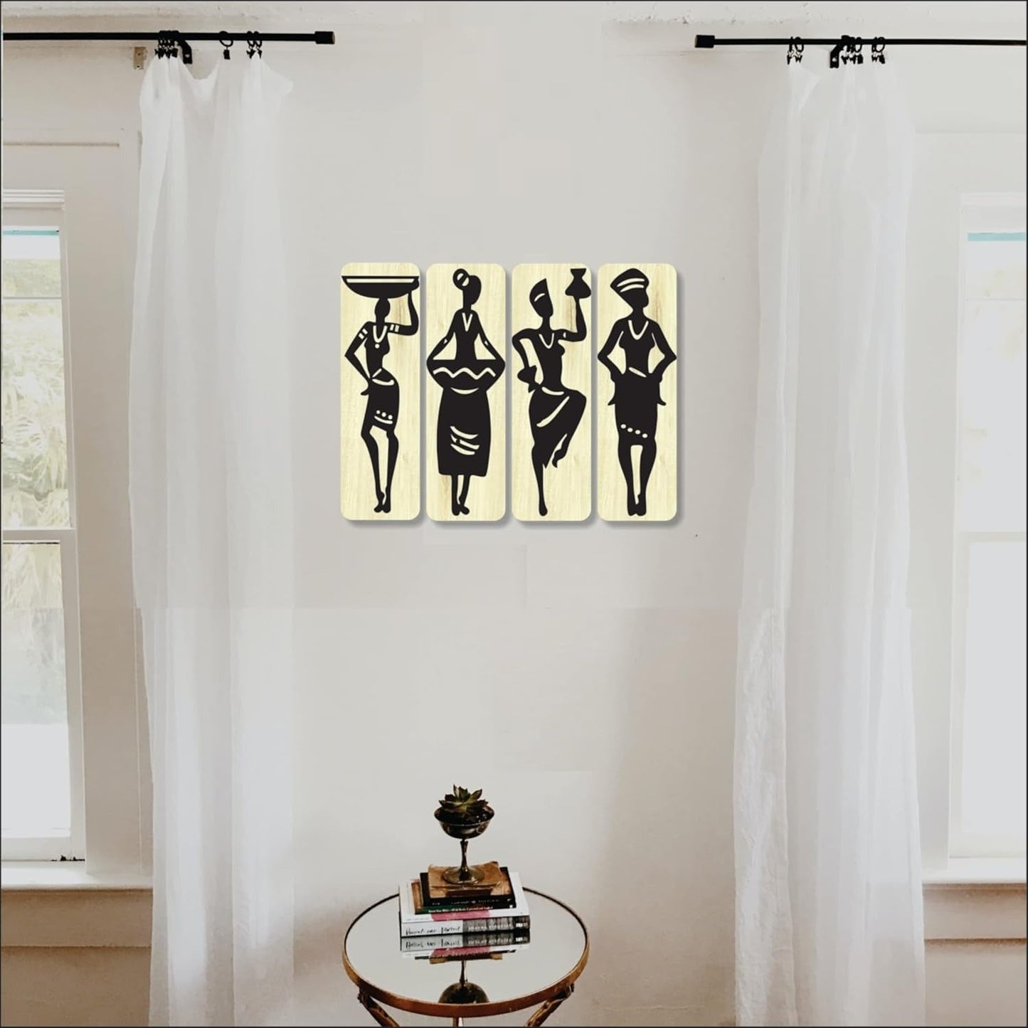 4x13 inch Tribal&nbsp;Wooden Wall Decor Art | Self-Adhesive Dual-Tone MDF Wall Hanging for Living Room, Bedroom, Office