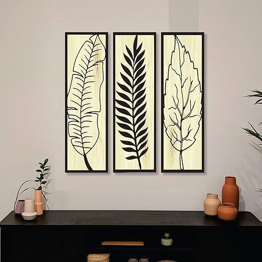 4x13 inch Abstract Wooden Wall Decor Art | Self-Adhesive Dual-Tone MDF Wall Hanging for Living Room, Bedroom, Office