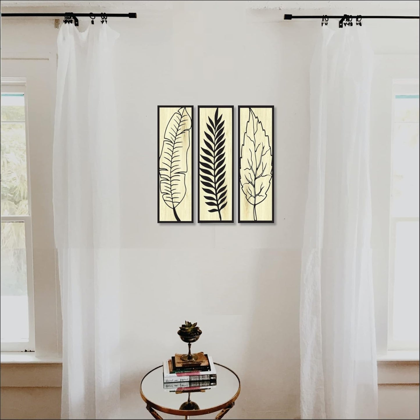 4x13 inch Abstract Wooden Wall Decor Art | Self-Adhesive Dual-Tone MDF Wall Hanging for Living Room, Bedroom, Office