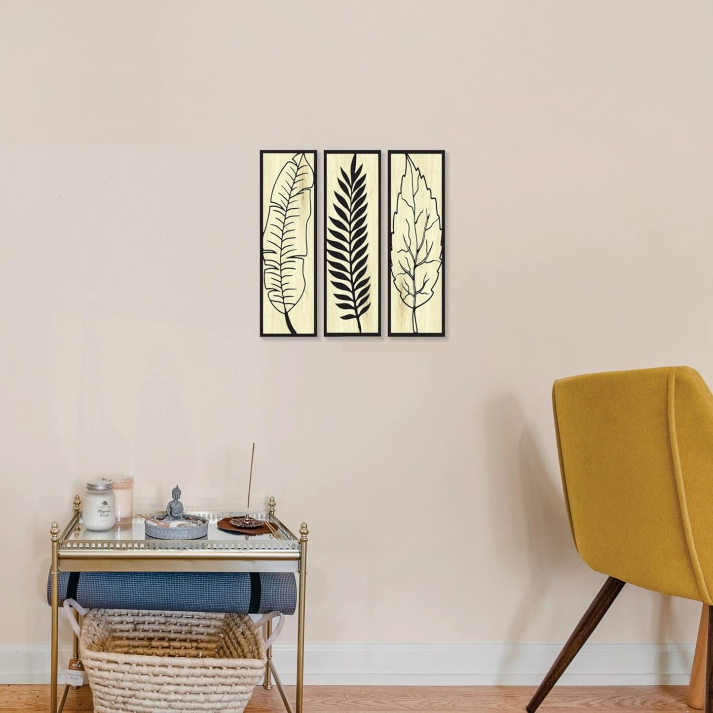 4x13 inch Abstract Wooden Wall Decor Art | Self-Adhesive Dual-Tone MDF Wall Hanging for Living Room, Bedroom, Office