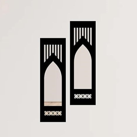 4X13 Set of 2 Handcrafted Wooden Wall Mirror Panels – Jharokha Style Decorative Wall Accents for Living Room, Bedroom, Lobby, or Entryway Wall Décor