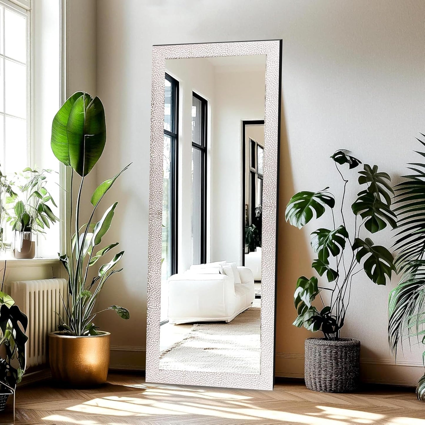 18 x 60 inch Full Length Dressing Cheval Mirror – Long Fiber Wood, Rectangular, Wall Hanging & Leaning Framed HD Mirror for Home & Living Room