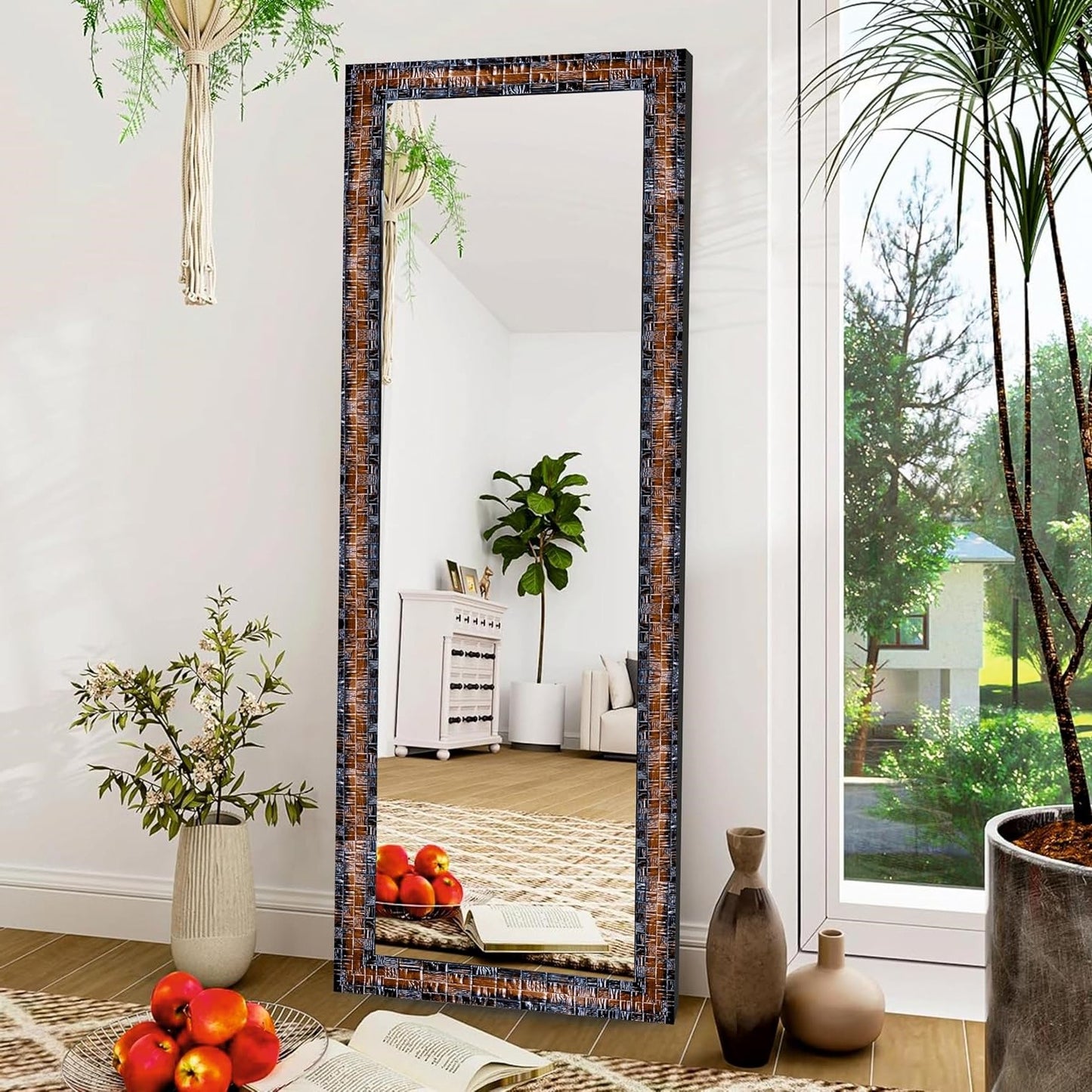 18 x 60 inch Full Length Dressing Cheval Mirror – Long Fiber Wood, Rectangular, Wall Hanging & Leaning Framed HD Mirror for Home & Living Room